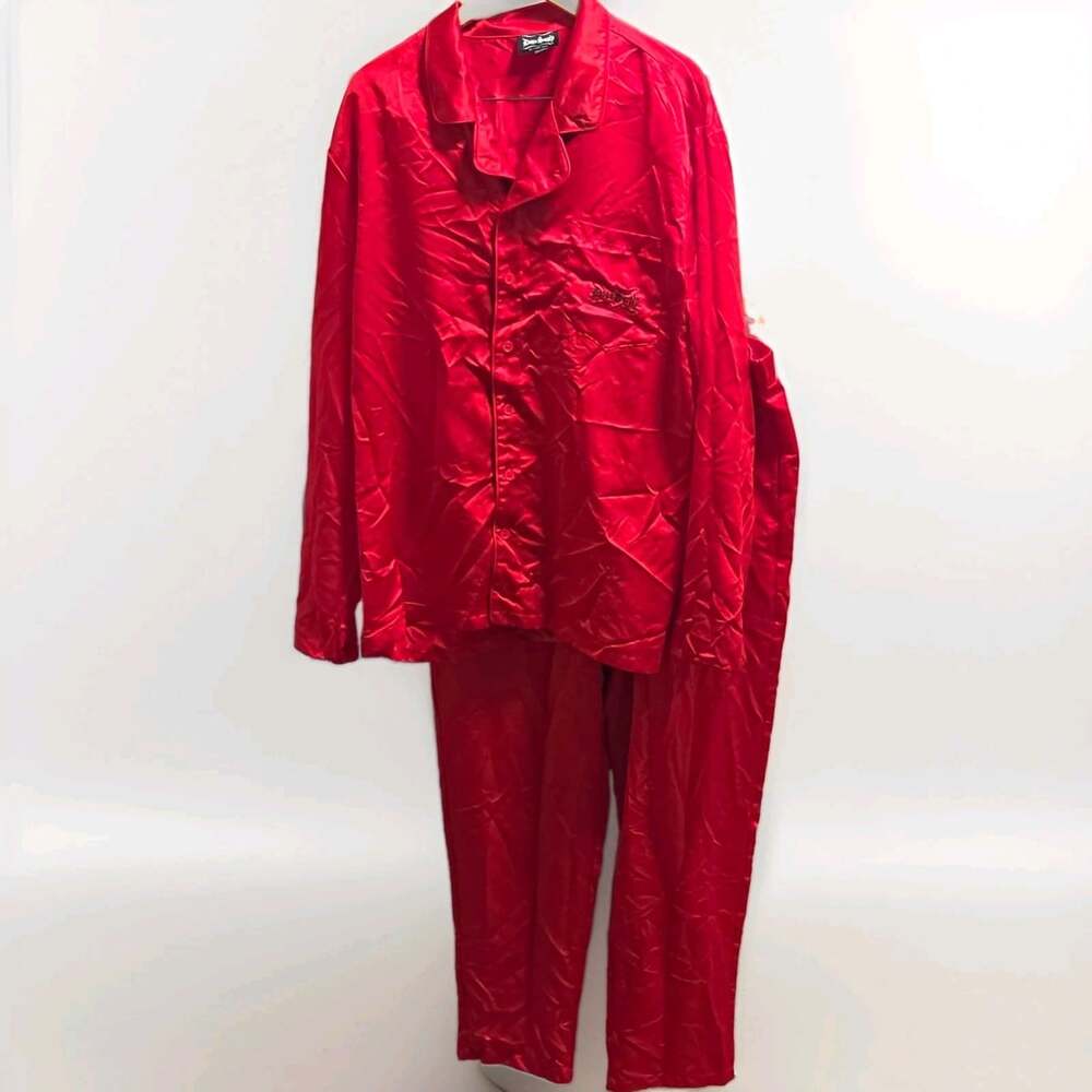 Dogg Supply Red Satin Pajama Set 2XL 3XL 2-Piece Long Sleeve Button Holiday